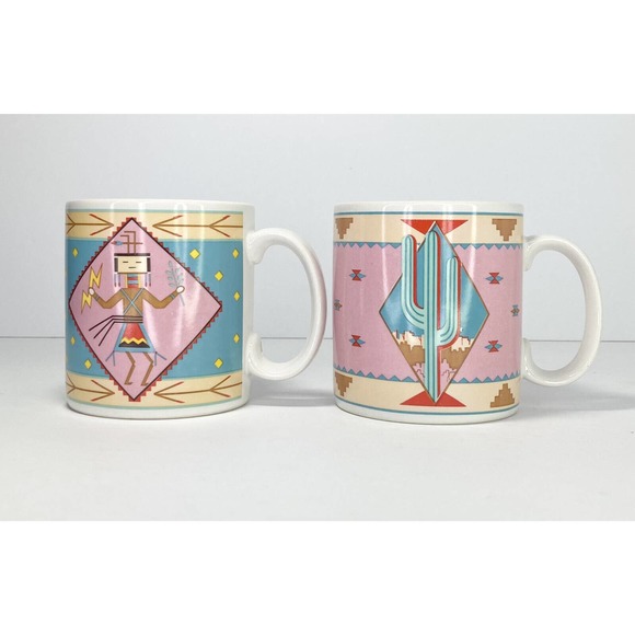 Pelzman Designs Vandor 2 VTG USA Southwest/Cactus Ceramic Mugs 3 3/4” 1988 Korea - Picture 1 of 5